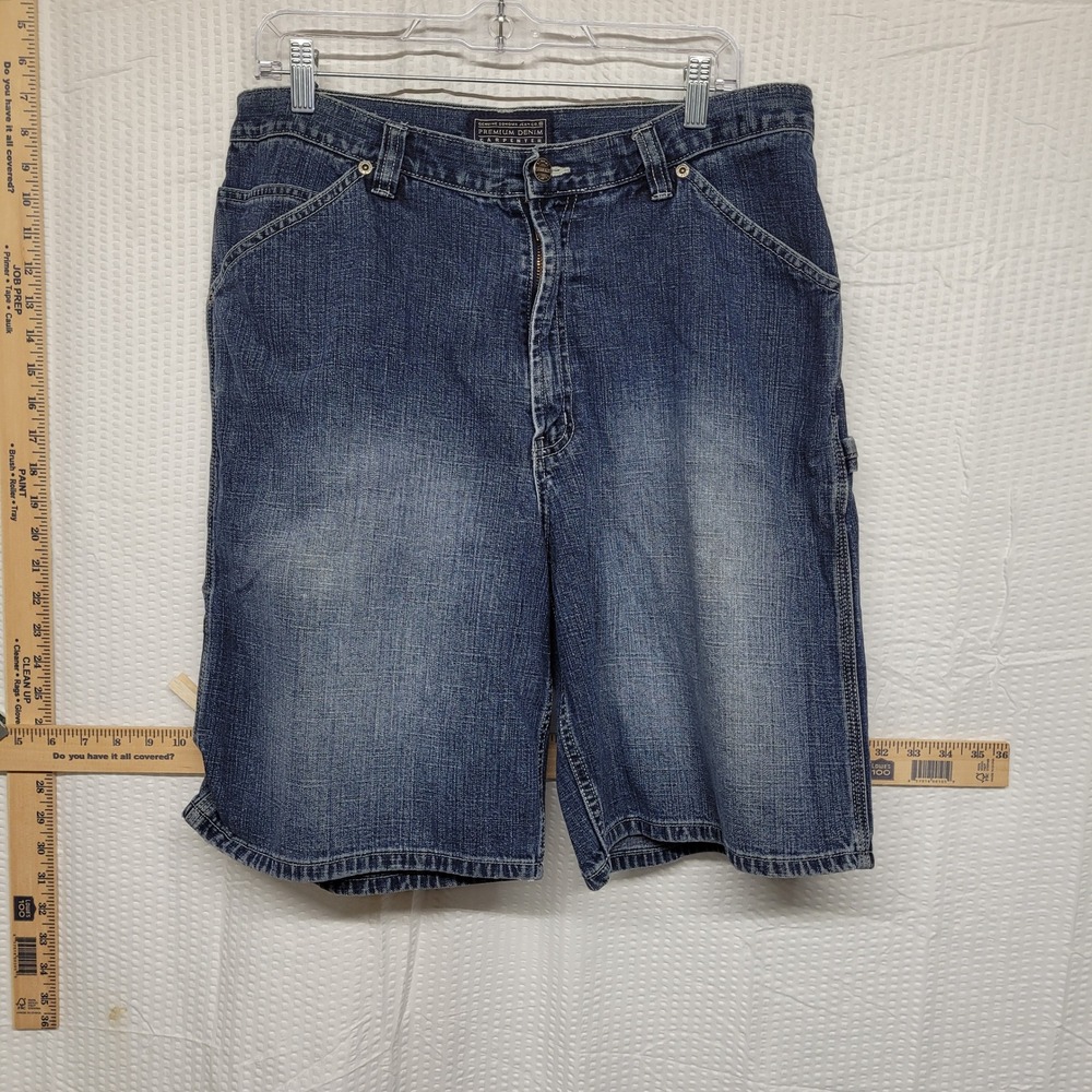 Sonoma Mens 36 Premium Denim Carpenter Shorts Blue Cotton Utility Workwear
